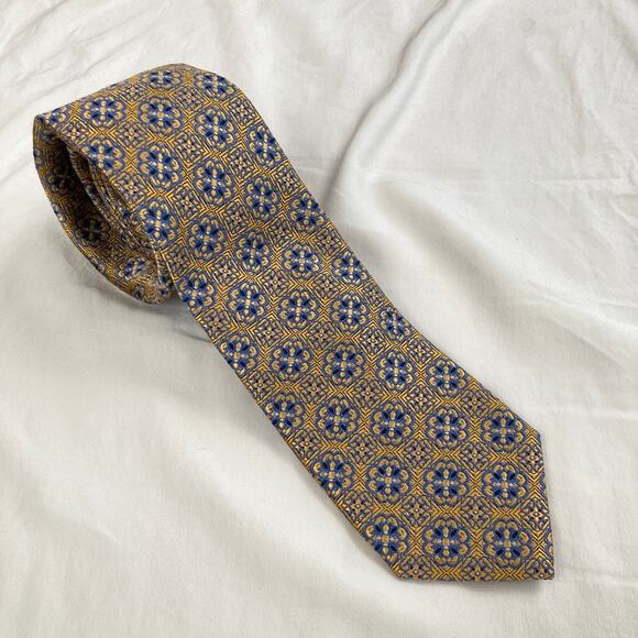 Lot of 2 Gold & Red 100% Silk Geometric Medallion Print Slim Ties Classic Length - Picture 8 of 12